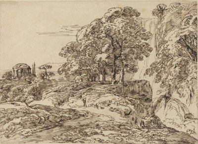Pastoral Landscape with a Waterfall and a Temple by Franz Innocenz Josef Kobell