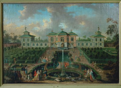 Courtlife in the park of Augustusburg Palace around the Indian House, view from the west by Franz Jakob Rousseau