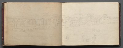 Album with Views of Rome and Surroundings, Landscape Studies, page 08b and 09a: Panoramic View of Rome by Franz Johann Heinrich Nadorp