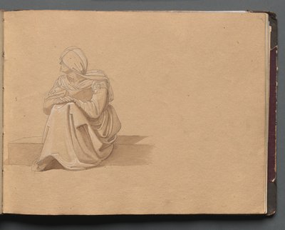 Album with Views of Rome and Surroundings, Landscape Studies, Page 19a: Seated Female Figure by Franz Johann Heinrich Nadorp
