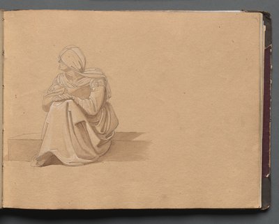 Album with Views of Rome and Surroundings, Landscape Studies, page 19a: Seated Female Figure by Franz Johann Heinrich Nadorp