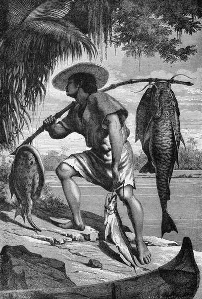 One of our Mojo Indians returning from fishing, from The Amazon and Madeira Rivers, by Franz Keller, engraved by A. Closs, 1874 by Franz Keller