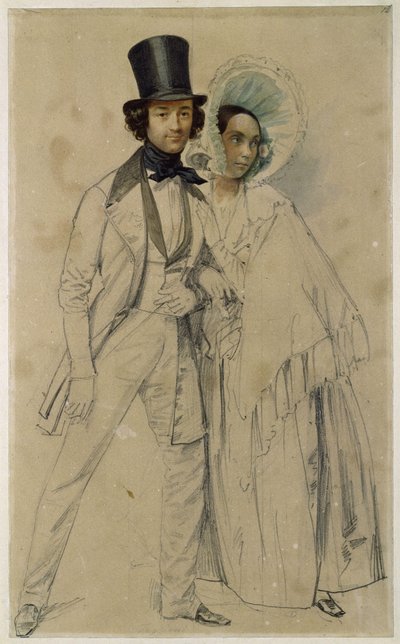 Paul and Amalie Taglioni (Study for the painting “Parade of the First Foot Guards Regiment”, 1839) by Franz Krüger