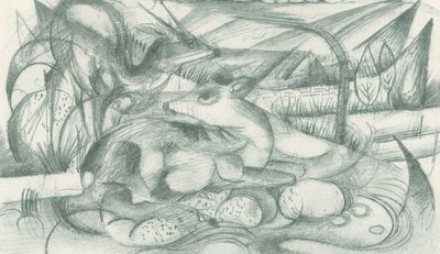 Stag and Doe in Primeval Landscape by Franz Marc
