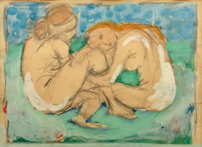 Two Female Nudes on Blue by Franz Marc