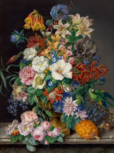 Floral Piece with Pineapple, Grapes and Parrot by Franz Xavier Petter