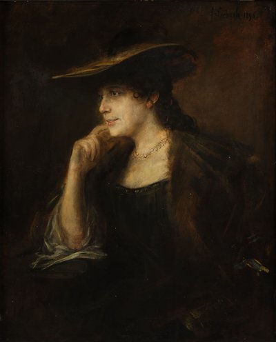 Portrait of a Young Lady with Fur Collar and Wide-Brimmed Hat by Franz von Lenbach