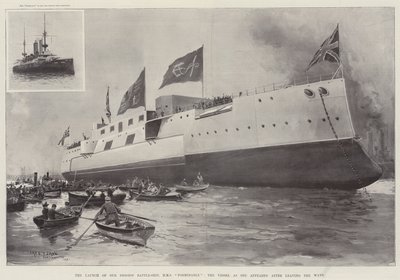 The Launch of Our Biggest Battle-Ship, HMS Formidable, the Vessel as she appeared after leaving the Ways by Fred T. Jane