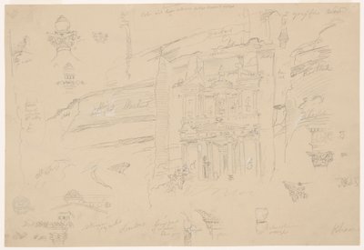 Architectural Details of El Khasneh, Petra, late February 1868 by Frederic Edwin Church