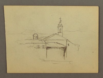 Church Tower Adjoining Buildings, Possibly 1868-69 by Frederic Edwin Church