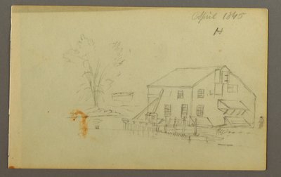 Loft building with wharf beside a stream, 1845 by Frederic Edwin Church