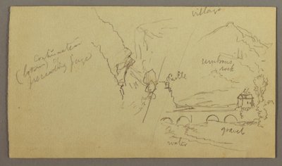Mountain Valley, Bridge, Buildings, possibly 1868-69 by Frederic Edwin Church