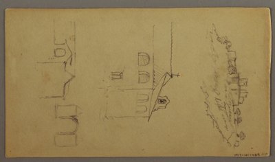 Recto: Blank; Verso: Fortree on Hilltop, Two c, Gateway, possibly 1868–69 by Frederic Edwin Church