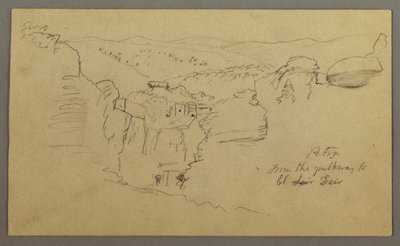 Sketch. View of Khirbet en Wasara "Petra / from the pathway to / El Deir", possibly February 26, 1868 by Frederic Edwin Church