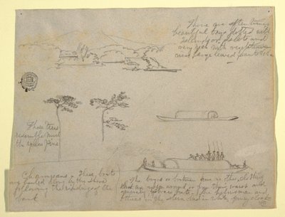 Sketches from Colombia: Trees and Rivercraft (Champans), 1853 by Frederic Edwin Church