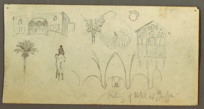 Stately Home, Figure Riding Camel, Architectural Studies, Palm Tree, possibly 1868 by Frederic Edwin Church