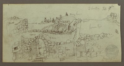 Stone Building, Men Gathered on Roof, February 17, possibly 1868 by Frederic Edwin Church