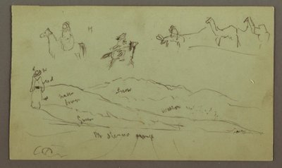 Studies of Figures on Donkeys and Donkeys, Figure on Hill Range, possibly 1868 by Frederic Edwin Church
