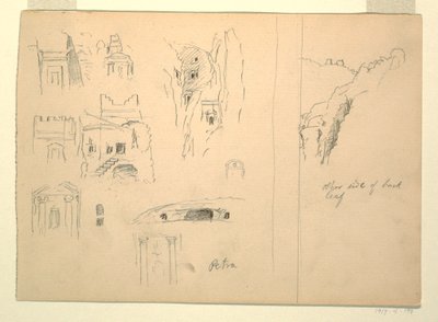 Ten Studies of Tombs and a View of Rocks, Petra, Jordan, February 26, 1868 by Frederic Edwin Church
