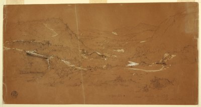 Valley with a Bridge and Houses, near Guaranda, Ecuador, June 5, 1857 by Frederic Edwin Church