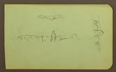 Hills, Church, Bridge; Figure, Cross, Church, 1883 by Frederic Edwin Church