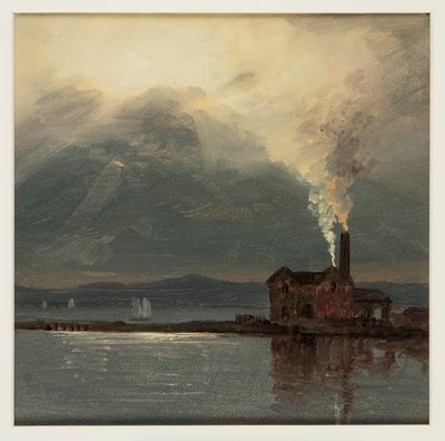 Hudson River with Factory by Moonlight by Frederic Edwin Church