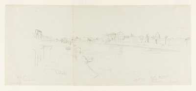Landscape View of Rome from the Banks of the Tiber River, with Distant Views of the Castle Sant Angelo, Claude