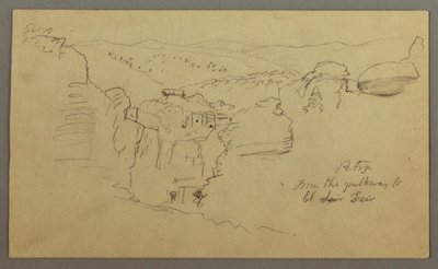 Sketch. View of Khirbet en Wasara "Petra from the Pathway to El Deir" by Frederic Edwin Church