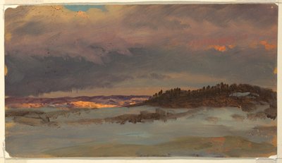 Winter Landscape with Blue Hill at Sunset, Hudson, New York by Frederic Edwin Church