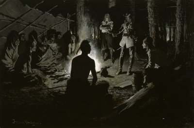 French Explorers Council with the Indians (At the Iroquois Council Fire) c.1901 by Frederic Remington