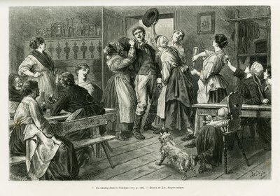A hirtztag, a kind of carnival where everything is allowed for women, in the Sundgau. Engraving by Lix to illustrate the story 