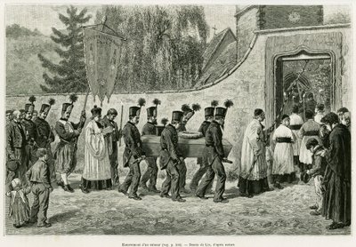 Burial of a Minor. Engraving by Lix, to illustrate the story 