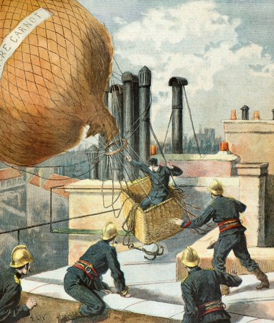 Firefighters Rescuing a Man in a Balloon by Frederic Theodore Lix