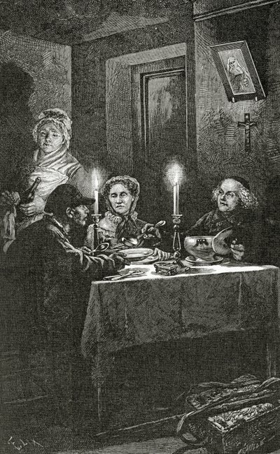 Jean Valjean is received and cared for by Bishop Myriel by Frederic Theodore Lix