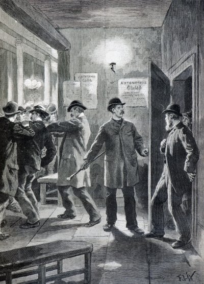 Police Raid on an Anarchist Club, London by Frederic Theodore Lix