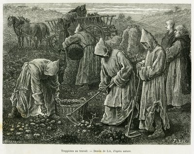 Trappists at work. Engraving to illustrate the story A travers l