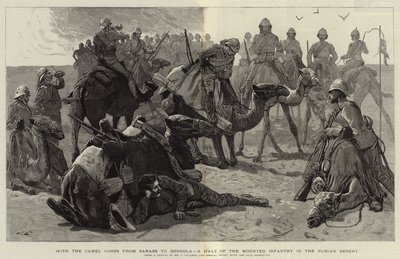 With the Camel Corps from Sarass to Dongola, a Halt of the Mounted Infantry in the Nubian Desert by Frederic Villiers