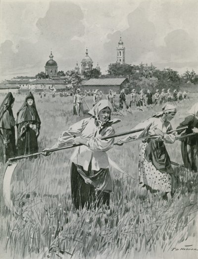 A Convent in Novgorod: Nuns Making Hay by Frederic de Haenen