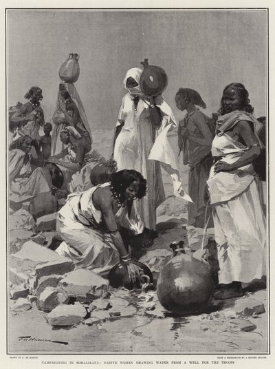 Campaigning in Somaliland, Native Women Drawing Water from a Well for the Troops by Frederic de Haenen