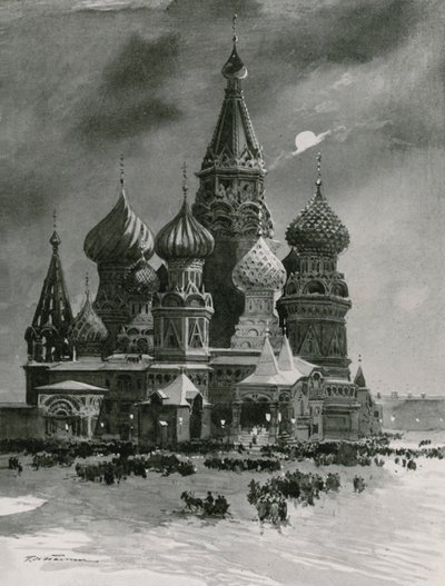 The Church of St Basil in the Place Rouge on Christmas Eve by Frederic de Haenen
