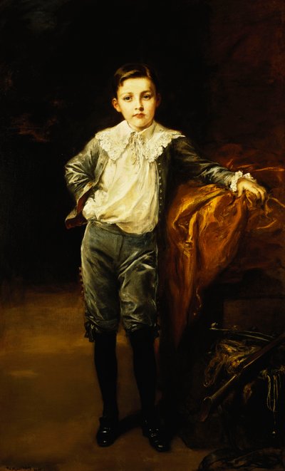 Portrait of Master Eckstein, Standing Full Length, Leaning on a Draped Chest, 1902 by Frederich August Kaulbach