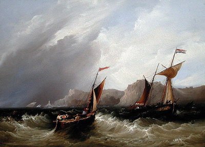 Vessels off a Rocky Coastline by Frederick Calvert