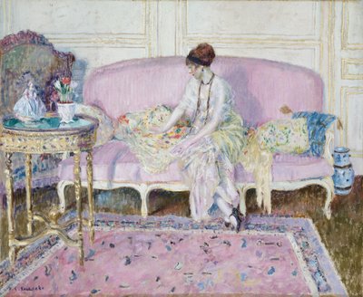 Woman Seated on Sofa in Interior by Frederick Carl Frieseke