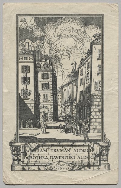 Bookplate: William Truman Aldrich and Dorthea Davenport Aldrich, Ex Libris inscribed by Frederick Garrison Hall