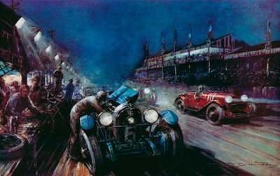 One of the Successful Lorraine-Dietrich Cars Refilling at the Pit During the Night Run in the Le Mans 24-hour Race by Frederick Gordon (after) Crosby