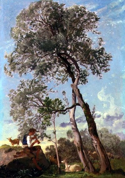 In the Campagna, a Goatherd Playing the Pipe by Frederick Lee Bridell