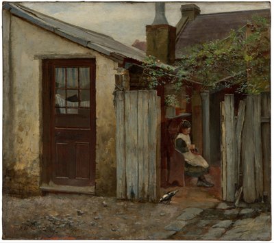 Girl with bird at the King Street bakery, 1886 by Frederick McCubbin