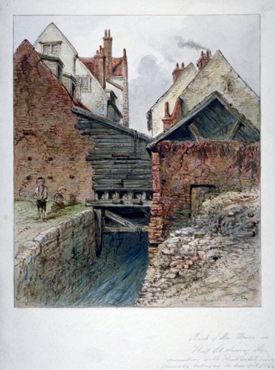 View of the back of a house in Chick Lane, showing Fleet Ditch, City of London, 1844 by Frederick Napoleon Shepherd