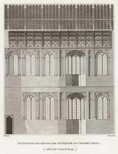 Elevation of part of the interior of Crosby Hall by Frederick Nash