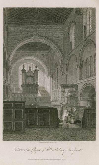 Interior of Church of St Bartholomew the Great by Frederick Nash